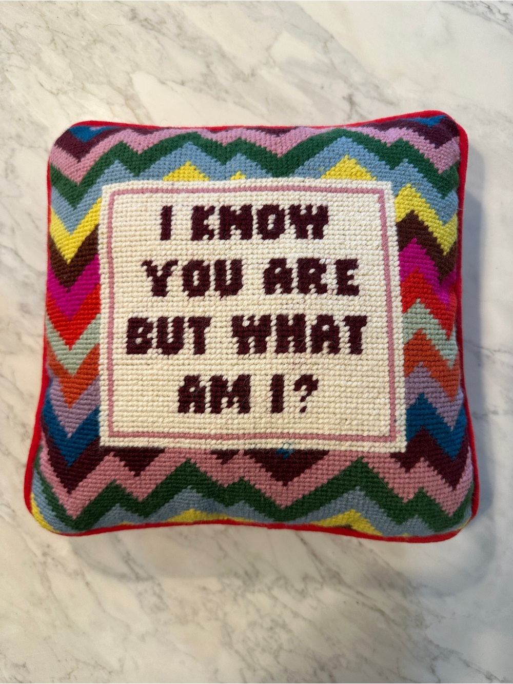Furbish studio • rainbow chevron needlepoint pillow